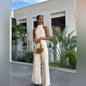 NWT BLOG FAVE ZARA Silk-satin Pleated Pants + top set in Gold/light yellow sizes